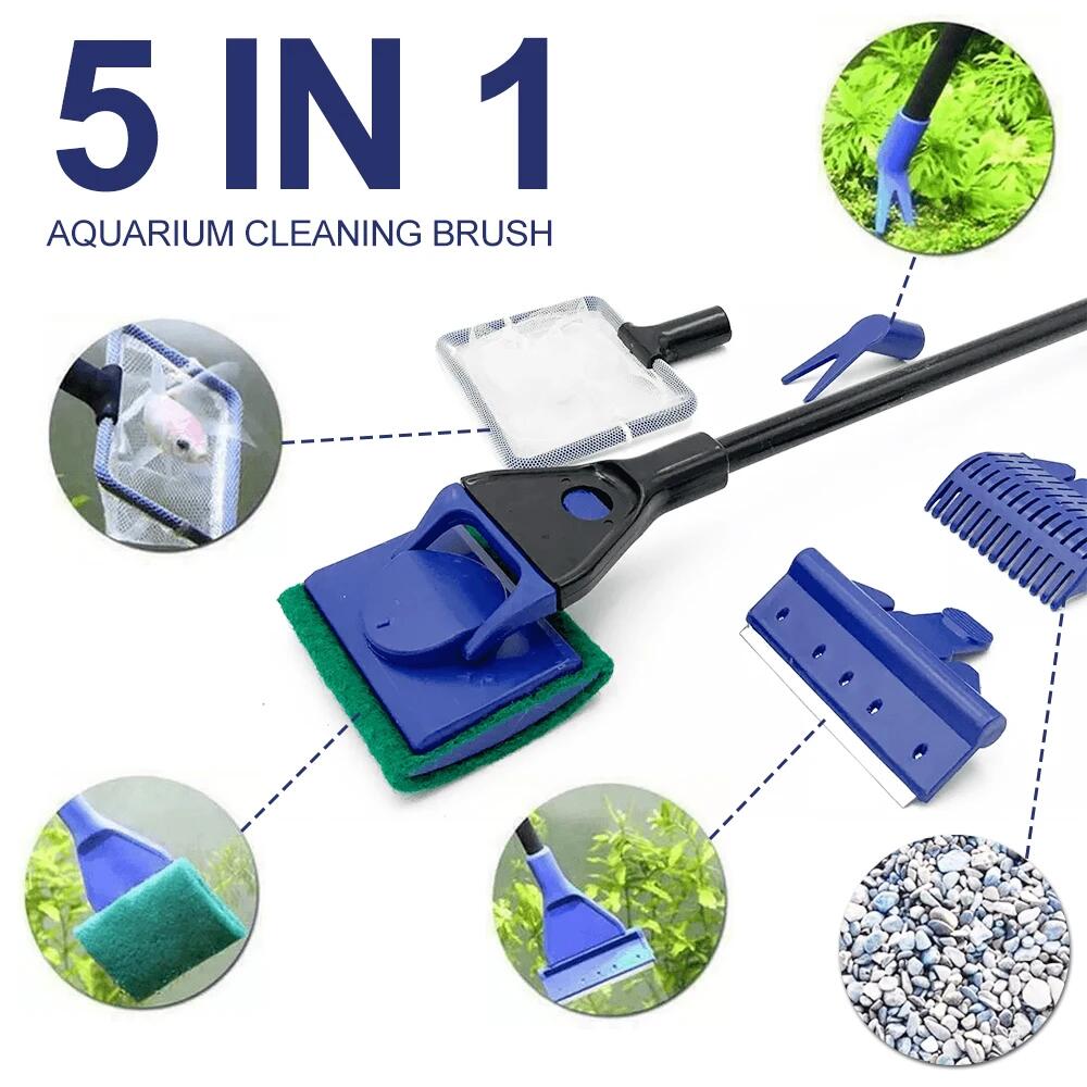 Planted Aquarium With Gravel - 5in1水槽清掃ツール 植物フォーク スプーン ネット スポンジブラシ 砂利レーキ