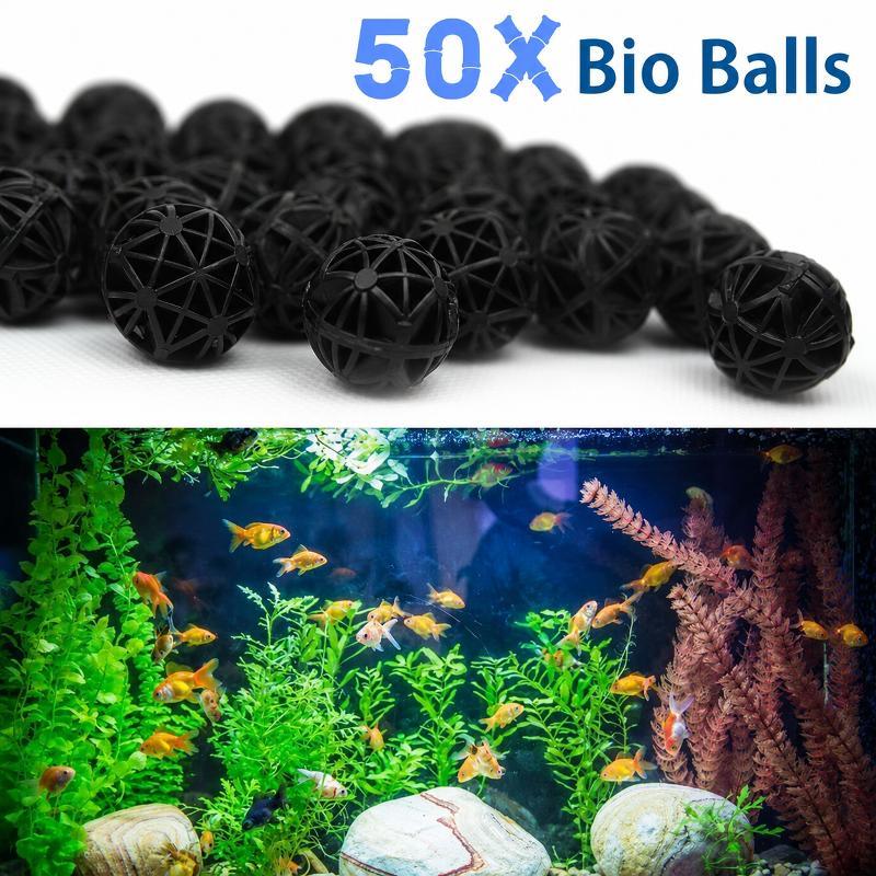 Planted Aquarium With Fish - 50個入り 16mm アクアリウム用バイオフィルターボール 魚タンク・池用ろ過材 生化学的水質浄化フィルター マリンアクセサリーセット