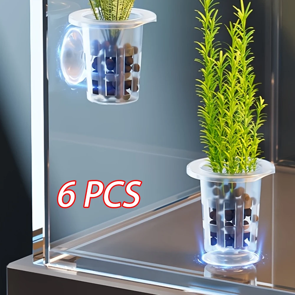 Aquarium Planted Seeds - 淡水水槽植栽用の水耕栽培ネットポット、吸盤ベース、土を使わない栽培、アクアスケープ装飾、簡単設置