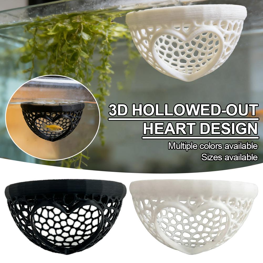 Planted Aquarium Without Fish - ハート型水槽隠れ家洞窟、ベタ、エビ、水生植物用の3D中空魚の隠れ家、水槽装飾