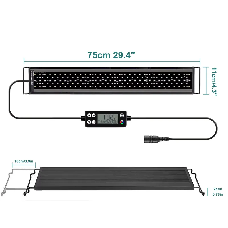 Planted Aquarium Hours - 新型75cmフルスペクトルLED水槽ライト 魚タンク、サンゴ、水生植物用 WRGB発光 コントローラー付き