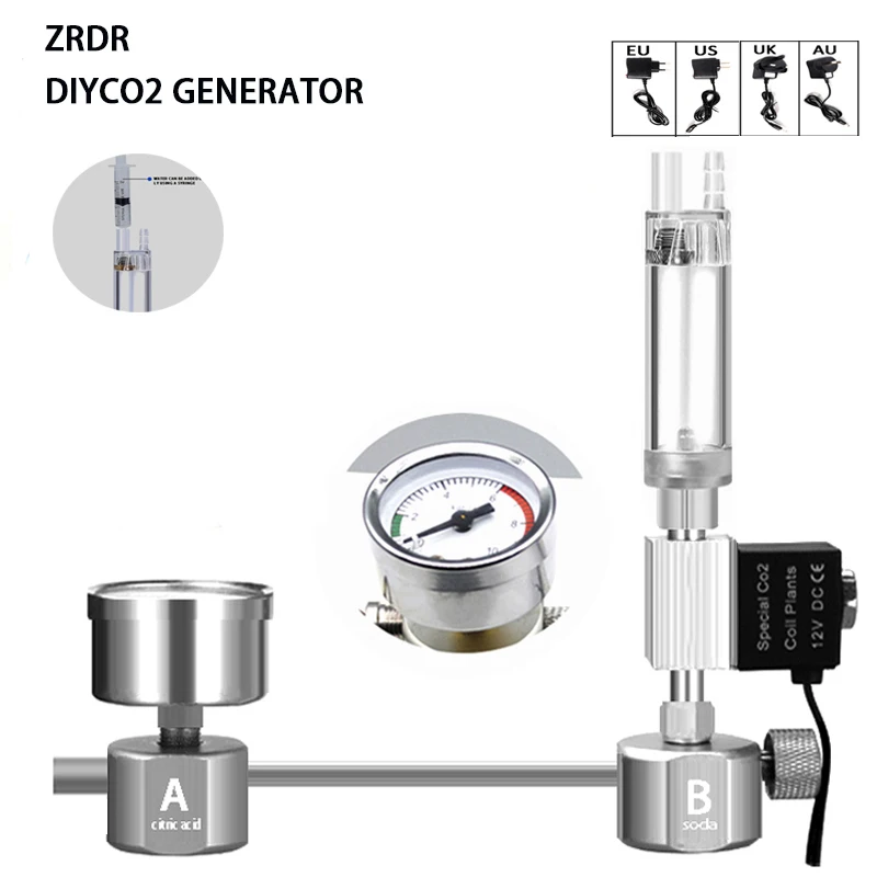 Planted Aquarium Supplies - 水槽用DIY CO2リアクタージェネレーターシステムキット、水槽用CO2レギュレーター、ディフューザー、ソレノイド、水草水槽用アクセサリー
