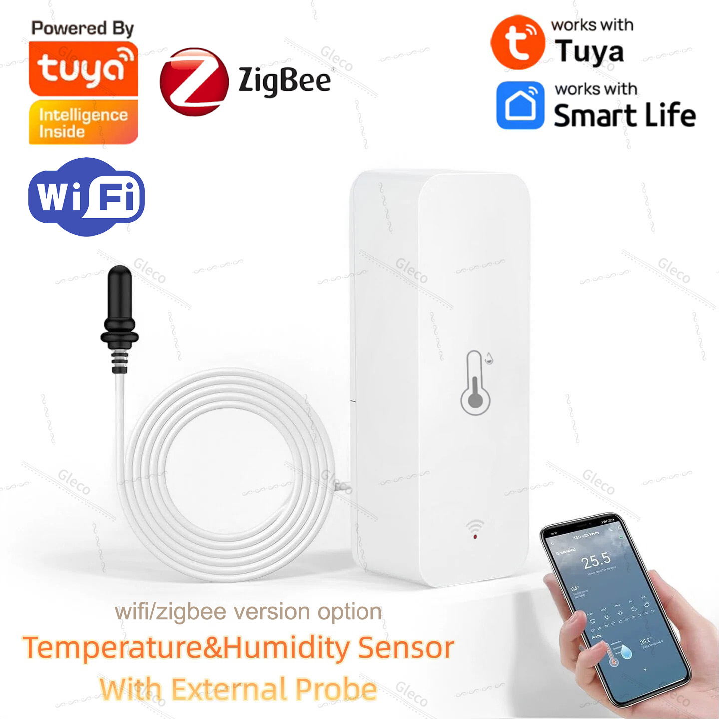 Planted Aquarium Supplies - Tuya Wifi Zigbee 温度と湿度センサー 外部プローブ付き スマートライフ湿度計
