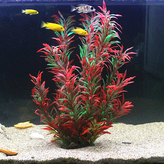 Planted Aquarium With Fish - 人工水槽50cm,珍しい植物,水族館,偽の竹の葉,水草,プラスチック製の紫色の緑の水草,造園の装飾